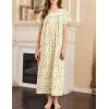 Ekouaer Nightgown for Women Cotton Long Night Gown Short Sleeve Nightdress with Pockets Button Sleepshirt Soft Sleepwear(Yellow Green Leaves)