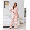 Ekouaer Womens Pajama Sets Viscose from bamboo Lounge Set Soft Pajamas for Women Set Short Sleeve and Long Pants Sleepwear(Bow)