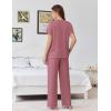 Ekouaer Womens Pajama Sets Viscose from bamboo Lounge Set Soft Pajamas for Women Set Short Sleeve and Long Pants Sleepwear(Deep Pink)
