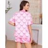 Ekouaer Womens Silk Satin Pajama Set, 2 Piece Heart Embroidery Short Sleeve Button Down Pjs Set for Bridal Party(Bow Pink)