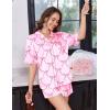 Ekouaer Womens Silk Satin Pajama Set, 2 Piece Heart Embroidery Short Sleeve Button Down Pjs Set for Bridal Party(Bow Pink)