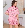 Ekouaer Womens Silk Satin Pajama Set, 2 Piece Heart Embroidery Short Sleeve Button Down Pjs Set for Bridal Party(Cherry Pink)