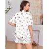 Ekouaer Womens Silk Satin Pajama Set, 2 Piece Heart Embroidery Short Sleeve Button Down Pjs Set for Bridal Party(Cherry White)