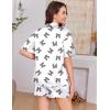 Ekouaer Womens Silk Satin Pajama Set, 2 Piece Heart Embroidery Short Sleeve Button Down Pjs Set for Bridal Party(Leopard Bow)