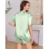Ekouaer Womens Silk Satin Pajama Set, 2 Piece Heart Embroidery Short Sleeve Button Down Pjs Set for Bridal Party(Light Green)