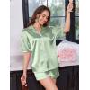 Ekouaer Womens Silk Satin Pajama Set, 2 Piece Heart Embroidery Short Sleeve Button Down Pjs Set for Bridal Party(Light Green)