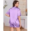 Ekouaer Womens Silk Satin Pajama Set, 2 Piece Heart Embroidery Short Sleeve Button Down Pjs Set for Bridal Party(Light Purple)