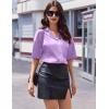 Ekouaer Womens Silk Satin Pajama Set, 2 Piece Heart Embroidery Short Sleeve Button Down Pjs Set for Bridal Party(Light Purple)