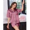 Ekouaer Womens Silk Satin Pajama Set, 2 Piece Heart Embroidery Short Sleeve Button Down Pjs Set for Bridal Party(Muted Pink)