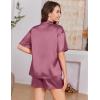 Ekouaer Womens Silk Satin Pajama Set, 2 Piece Heart Embroidery Short Sleeve Button Down Pjs Set for Bridal Party(Muted Pink)