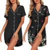 Ekouaer 2 Pack Nightgowns for Women Button Down Sleepshirts Short Sleeve Sleepwear V Neck Nightshirt Pajama Dress(Black/Black Butterfly)