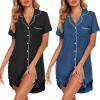 Ekouaer 2 Pack Nightgowns for Women Button Down Sleepshirts Short Sleeve Sleepwear V Neck Nightshirt Pajama Dress(Black/Blue)