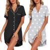 Ekouaer 2 Pack Nightgowns for Women Button Down Sleepshirts Short Sleeve Sleepwear V Neck Nightshirt Pajama Dress(Black/Grey Stars)