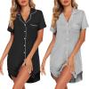 Ekouaer 2 Pack Nightgowns for Women Button Down Sleepshirts Short Sleeve Sleepwear V Neck Nightshirt Pajama Dress(Black/Light Grey)