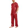 Ekouaer Mens Silk Satin Pajama Set Short Sleeve Sleepwear Silky Loungewear with Long Pants(Stripe Red)