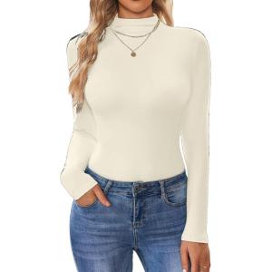 Ekouaer Turtleneck Shirt Women Long Sleeve Mock Neck Slim Fit Tops Thermal Base Layer Soft Lightweight Stretch Undershirts(Creamy White)