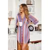 Ekouaer Women’s Nightgown V Neck Striped Button Down Sleepwear 3/4 Sleeves Nightshirts Soft Button Sleep Dress S-XXL(Blue Pink Stripes)