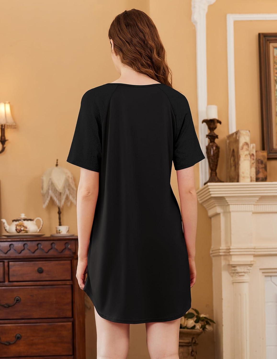 imageEkouaer Nightgowns for Women 3 Pack Sleep Shirts Short Sleeve Nightshirt Pullover Nightdress Soft Sleepwear SXXXLBlackLight GreyLeopard