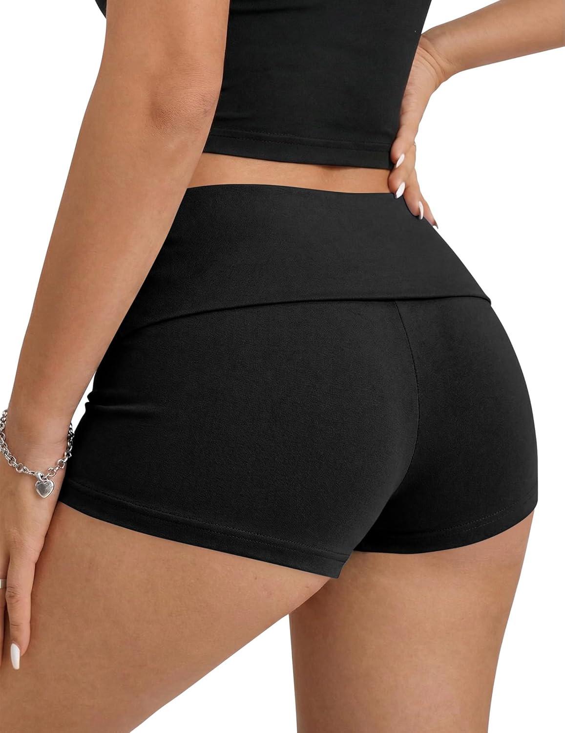 imageEkouaer Womens Fold Over Shorts Sexy Low Waist Lounge Shorts Y2K Pajama Micro Bottoms Summer Foldover Sleep ShortsBlack