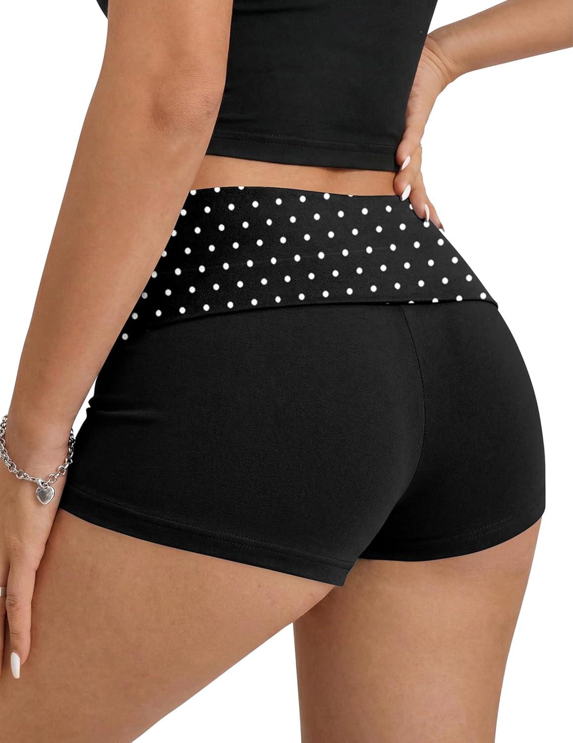 imageEkouaer Womens Fold Over Shorts Sexy Low Waist Lounge Shorts Y2K Pajama Micro Bottoms Summer Foldover Sleep ShortsPolka Dots