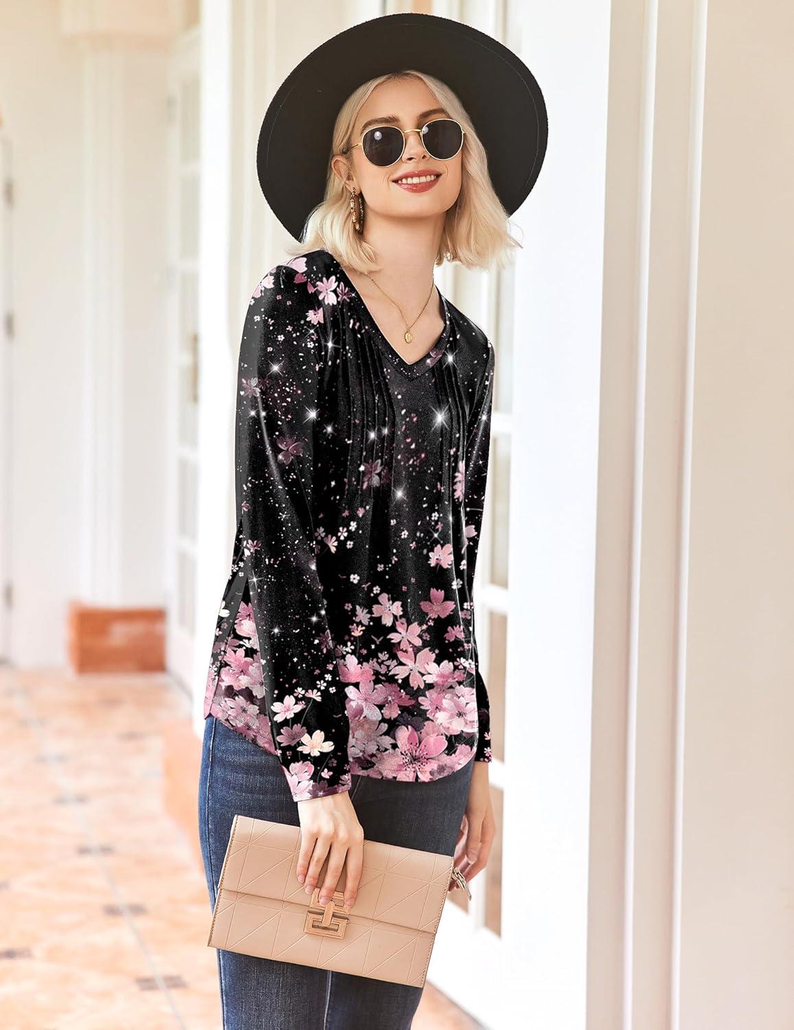 imageEkouaer Womens Pajama Sets Long Sleeve Sleepwear 2 Piece Lounge Set Soft Pjs NightwearBlackPink Print
