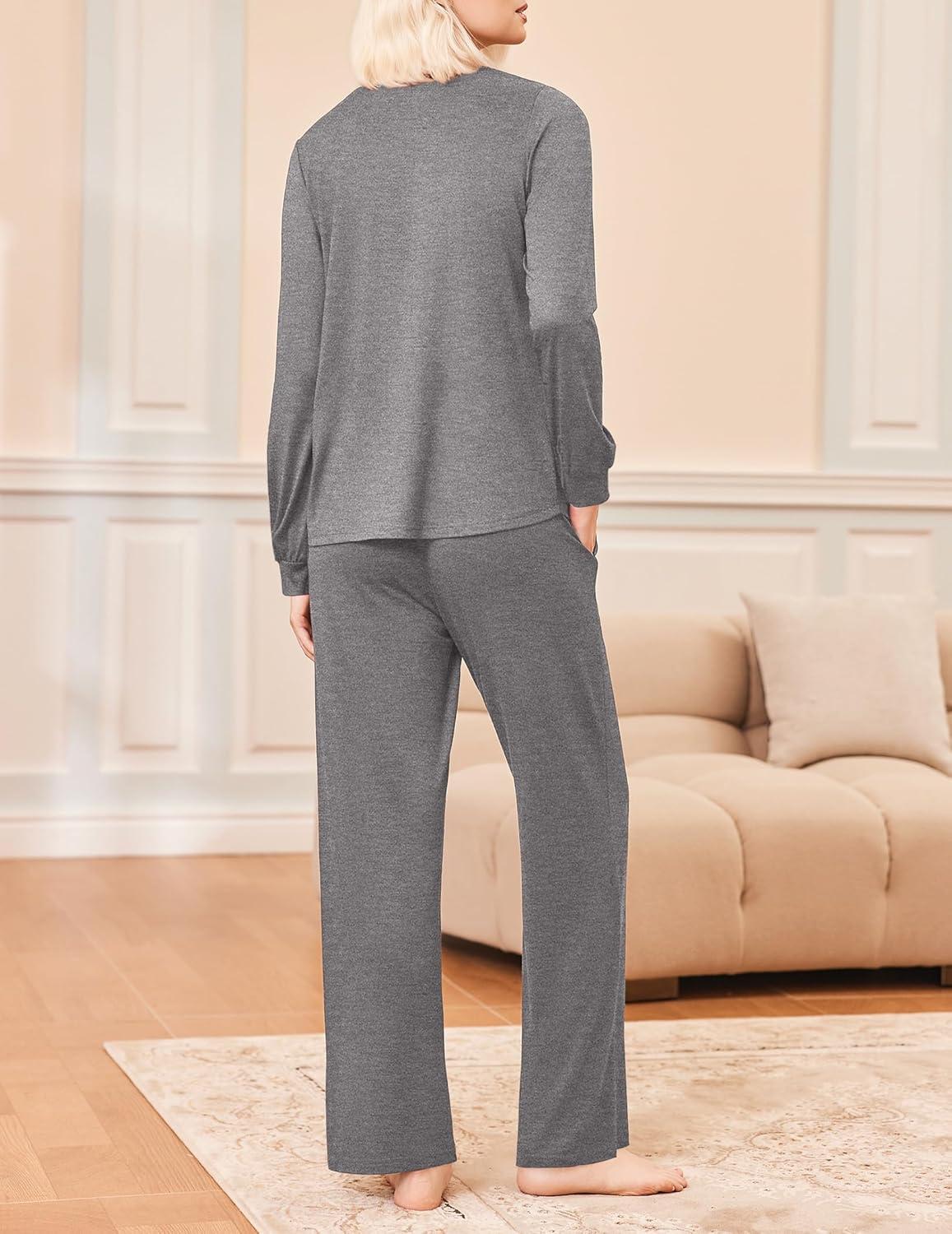 imageEkouaer Womens Pajama Sets Long Sleeve Sleepwear 2 Piece Lounge Set Soft Pjs NightwearDark Gray