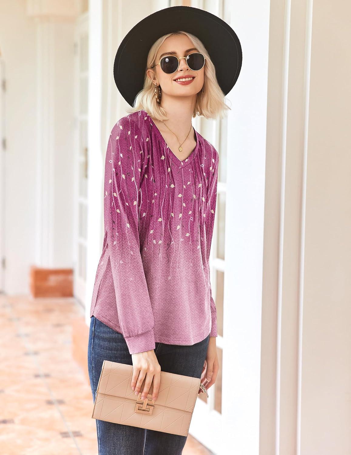 imageEkouaer Womens Pajama Sets Long Sleeve Sleepwear 2 Piece Lounge Set Soft Pjs NightwearPurpleLeaf