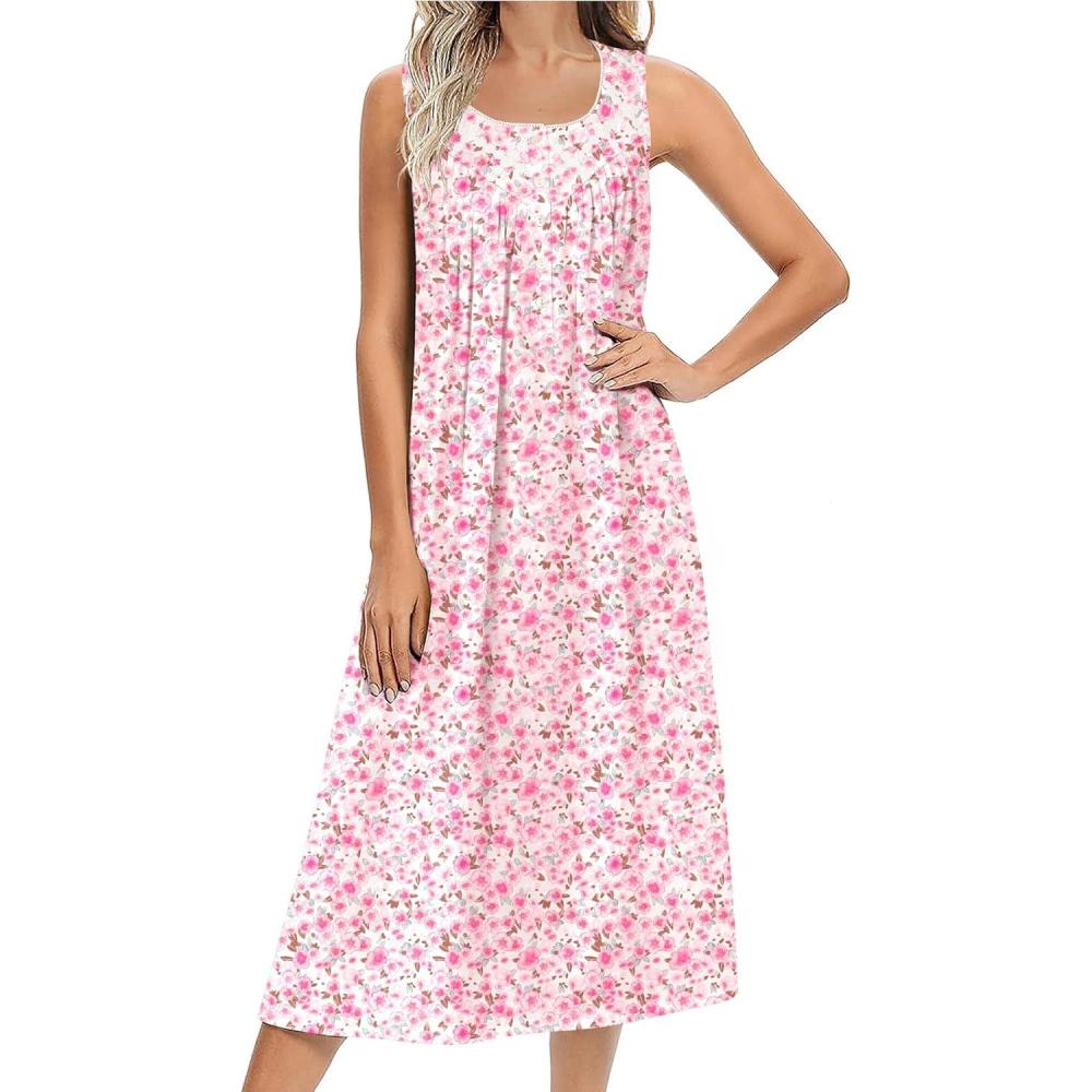imageEkouaer Nightgowns for Women Cotton Long Night Gown Sleeveless Sleep Dress Victorian Nightdress Ladies Sleepwear SXXXLPink Florals