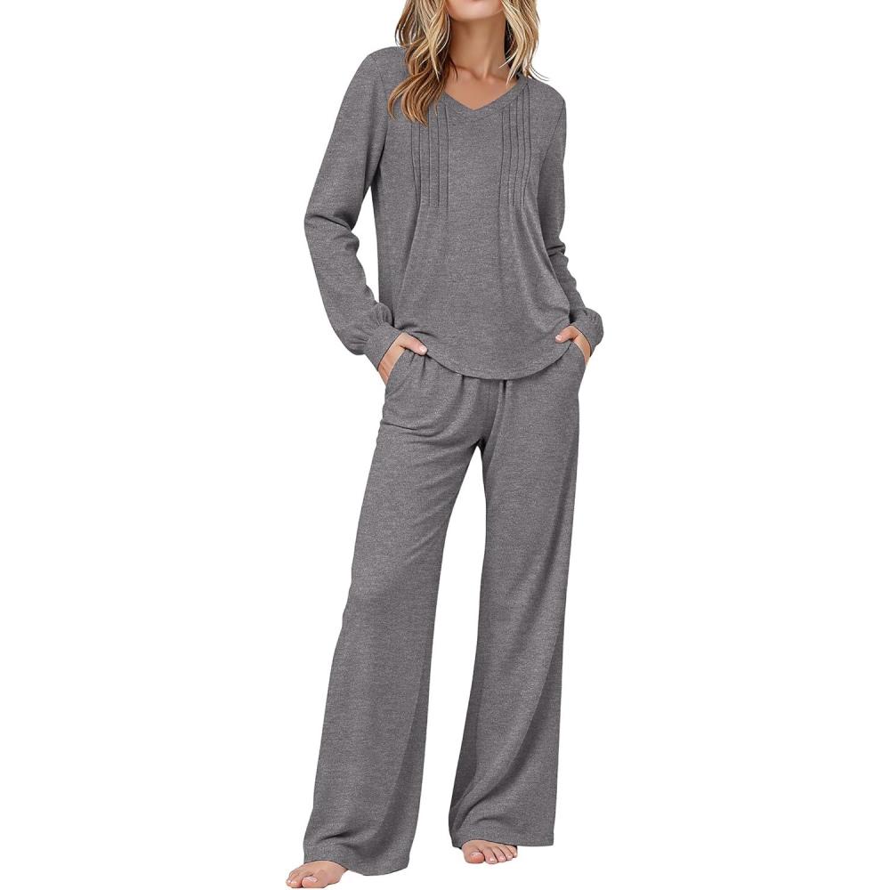 imageEkouaer Womens Pajama Sets Long Sleeve Sleepwear 2 Piece Lounge Set Soft Pjs NightwearDark Gray