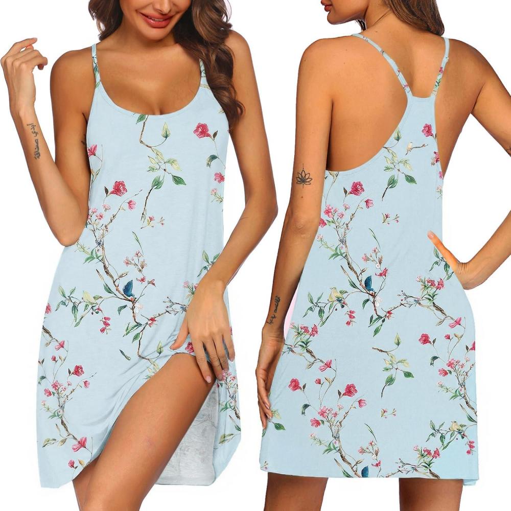 imageEkouaer Womens Racerback Sleeveless NightgownTrailing Flowers