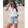 Ekouaer Bathing Suit Cover Up for Women V Neck Button Down Swimsuit Coverup Beach Dress Shirt S-3XL(White-new Fabric)