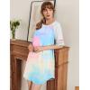 Ekouaer Cotton Nightgowns for Women Short Sleeve Sleep Shirts Crew Neck Night Shirts Soft Color Block Night Gown(Tie Dye Pink)