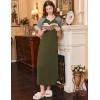 Ekouaer Long Nightgown Women’s Loungewear Short Sleeve Sleepwear Full Length Sleep Shirt with Pockets(Army Green/Grey)