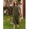 Ekouaer Long Nightgown Women’s Loungewear Short Sleeve Sleepwear Full Length Sleep Shirt with Pockets(Army Green/Grey)
