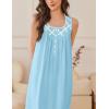 Ekouaer Nightgowns for Women Cotton Long Night Gown Sleeveless Sleep Dress Victorian Nightdress Ladies Sleepwear S-XXXL(Cyan)