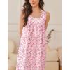 Ekouaer Nightgowns for Women Cotton Long Night Gown Sleeveless Sleep Dress Victorian Nightdress Ladies Sleepwear S-XXXL(Pink Florals)
