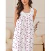 Ekouaer Nightgowns for Women Cotton Long Night Gown Sleeveless Sleep Dress Victorian Nightdress Ladies Sleepwear S-XXXL(White Pink Line Florals)