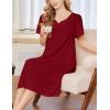 Ekouaer Nightgowns for Women Short Sleeve House Dress with Pockets Soft Moomoo Pleated Mumu Dresses V Neck Sleepwear(Wine Red)