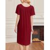 Ekouaer Nightgowns for Women Short Sleeve House Dress with Pockets Soft Moomoo Pleated Mumu Dresses V Neck Sleepwear(Wine Red)