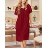 Ekouaer Nightgowns for Women Short Sleeve House Dress with Pockets Soft Moomoo Pleated Mumu Dresses V Neck Sleepwear(Wine Red)