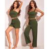 Ekouaer Womens 4 Piece Lounge Sets Ribbed Knit Crop Tank Top and Shorts Pants Casual Outfits(Armygreen)