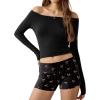 Ekouaer Womens Fold Over Shorts Sexy Low Waist Lounge Shorts Y2K Pajama Micro Bottoms Summer Foldover Sleep Shorts(Black Bow)