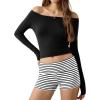 Ekouaer Womens Fold Over Shorts Sexy Low Waist Lounge Shorts Y2K Pajama Micro Bottoms Summer Foldover Sleep Shorts(Black Stripe)