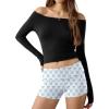 Ekouaer Womens Fold Over Shorts Sexy Low Waist Lounge Shorts Y2K Pajama Micro Bottoms Summer Foldover Sleep Shorts(Blue Bow)