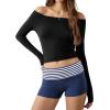 Ekouaer Womens Fold Over Shorts Sexy Low Waist Lounge Shorts Y2K Pajama Micro Bottoms Summer Foldover Sleep Shorts(Blue Stripes and Blue)