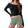 Ekouaer Womens Fold Over Shorts Sexy Low Waist Lounge Shorts Y2K Pajama Micro Bottoms Summer Foldover Sleep Shorts(Green Stripe)