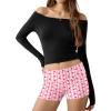 Ekouaer Womens Fold Over Shorts Sexy Low Waist Lounge Shorts Y2K Pajama Micro Bottoms Summer Foldover Sleep Shorts(Heart Plaid)