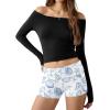 Ekouaer Womens Fold Over Shorts Sexy Low Waist Lounge Shorts Y2K Pajama Micro Bottoms Summer Foldover Sleep Shorts(Starfish and Shells)