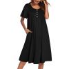 Ekouaer House Dress for Women with Pockets Short Sleeve Moo Moos Plus Size Nightgowns Floral Print Mumu Dresses(Black)