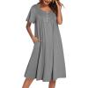 Ekouaer House Dress for Women with Pockets Short Sleeve Moo Moos Plus Size Nightgowns Floral Print Mumu Dresses(Dark Grey)